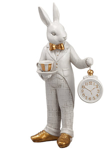 18.75" Poly Resin Bunny Holding A Clock White Gold (pack of 1)