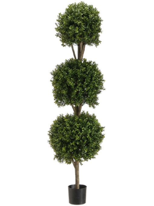 Two 66 Inch Artificial Boxwood Triple Ball Topiary Trees Potted UV Rated 5 and a Half Foot Tall