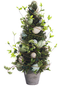 20" Egg/Ivy/Twig Cone Topiary in Paper Mache Pot Mixed (pack of 2)
