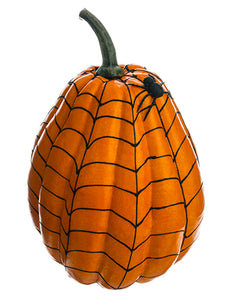 12"Hx8"D Weighted Spider Web Pumpkin w/Spider Orange Black (pack of 4)