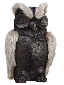 10" Glittered Fur Owl  Black Gray (pack of 6)
