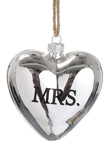 3" Mrs. Glass Heart Ornament  Antique Silver (pack of 12)