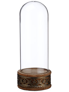 12" Glass Dome With Wood Stand Clear Brown (pack of 2)