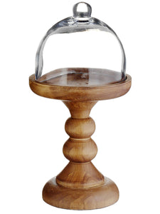 13"Hx6.7"D Glass Dome w/Wood Finial Stand Clear Brown (pack of 2)