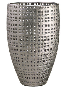 15.7"Dx25.2"H Basket Weave Pattern Ceramic Vase Pewter (pack of 1)