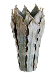 17.7"Hx8.8"Wx10.6"L Ceramic Leaf Vase Green (pack of 1)