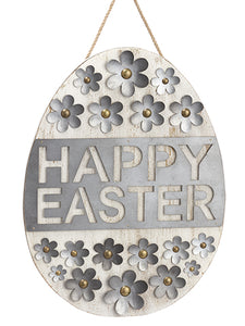18"Hx13.5"L Happy Easter Egg-Shaped Wall Decor Whitewashed Gray (pack of 4)