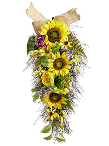 30" Sunflower/Ranunculus/ Lavender Door Swag Yellow Purple (pack of 2)