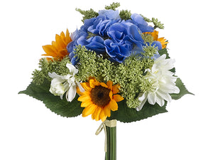 11" Sunflower/Daisy/ Hydrangea Bouquet Yellow Blue (pack of 6)