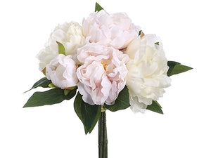 14" Peony Bouquet  White Pink (pack of 6)