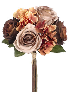 14" Hydrangea/Rose Bouquet  Brown Orange (pack of 12)