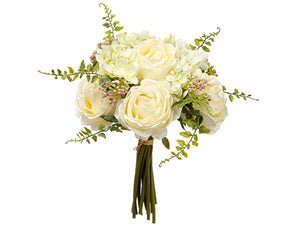 11" Peony Rose/Sweetpea Bouquet White Green (pack of 12)