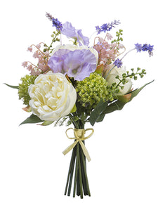 12" Peony/Sweetpea/Bells of Ireland Bouquet White Lavender (pack of 6)