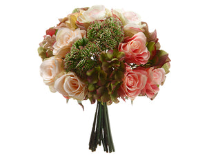 11" Hydrangea/Rose/Sedum Bouquet Pink Green (pack of 6)