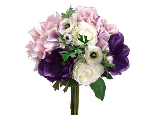 11" Hydrangea/Ranunculus/ Anemone Bouquet Purple Lavender (pack of 6)