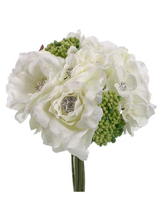 10" Rose/Hydrangea Bouquet  White (pack of 6)
