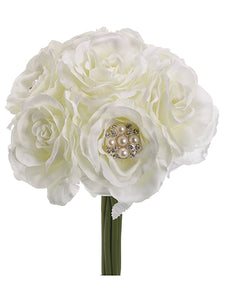 9.5" Rose w/Pearl Bouquet  White (pack of 12)