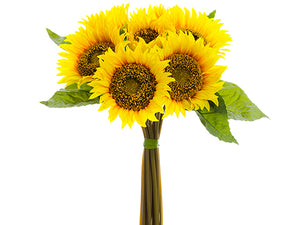 15" Sunflower Bouquet with 7 Flowers and 5 Leaves Yellow (pack of 6)