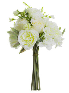 14" Rose/Queen Anne's Lace Bouquet White Green (pack of 6)