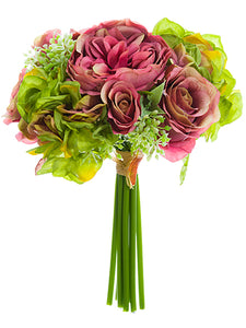 10" Hydrangea/Rose Bouquet  Mauve Green (pack of 12)