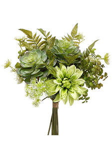 12.5" Dahlia/Succulent/Fern Bouquet Two Tone Green (pack of 6)