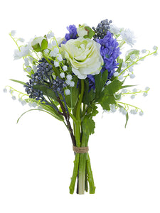 12" Ranunculus/Lily of The Valley Bouquet White Blue (pack of 6)