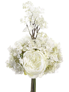 15" Large Hydrangea/Rose Bouquet White (pack of 6)