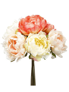 12" Peony Bouquet  Coral Blush (pack of 6)