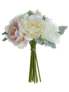 16" Peony/Dusty Miller Bouquet Cream Blush (pack of 4)