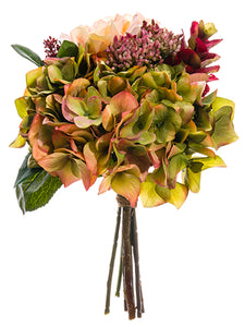 12" Hydrangea/Rose/Skimmia Bouquet Green Pink (pack of 6)