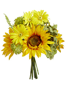 12" Sunflower/Daisy/Queen Anne's Lace Bouquet Yellow Green (pack of 4)