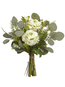 14" Ranunculus/Lily of The Valley/Eucalyptus Bouquet Cream Green (pack of 6)