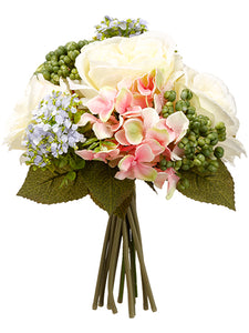 9.5" Rose/Hydrangea/Sedum Bouquet White Pink (pack of 6)