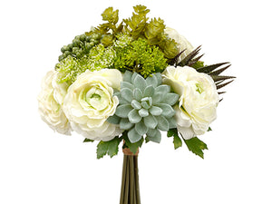 12" Hydrangea/Succulent Garden Bouquet Green Gray (pack of 6)