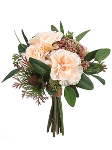 8.5" Rose/Protea/Sedum Bouquet Peach Green (pack of 6)