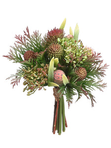 7.5" Protea/Thistle/Sedum Bouquet Green Burgundy (pack of 6)