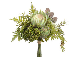 15.5" Protea/Leucadendron/ Sedum Bouquet Green Brown (pack of 4)