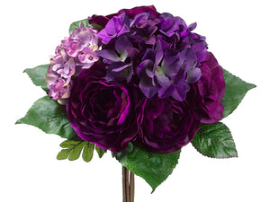 12" Rose/Hydrangea Bouquet  Violet Lilac (pack of 12)