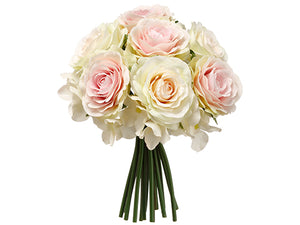 9" Rose/Hydrangea Bouquet  White Pink (pack of 12)