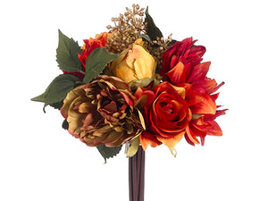 9" Peony/Rose Bouquet  Mustard Flame (pack of 12)