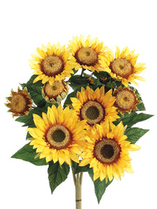 21" Sunflower Bush x9 with 9 Flowers Yellow (pack of 12)