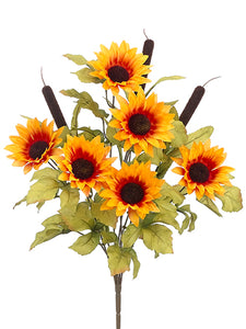 20.25" Sunflower/Cattail Bush x9 Orange Burgundy (pack of 12)