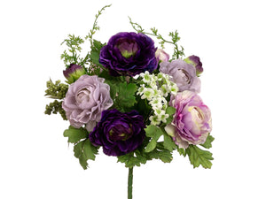 12" Ranunculus/Fern Mixed Bush Lavender Purple (pack of 12)