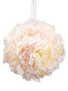 6" Peony Kissing Ball  White Pink (pack of 4)