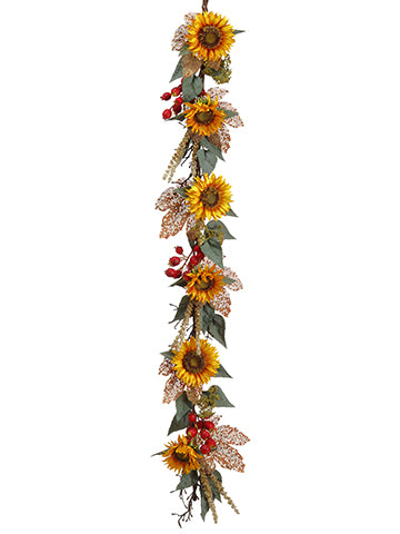 5' Sunflower/Pomegranate/ Maple Leaf Garland Yellow Gold (pack of 1)