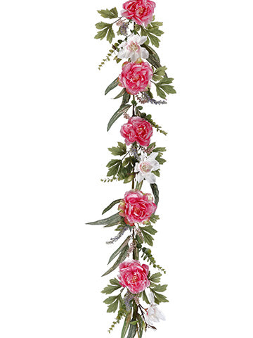 5' Peony/Magnolia Garland  Pink White (pack of 2)