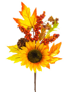 16" Sunflower/Berry/Pine Cone Pick Orange Yellow (pack of 12)