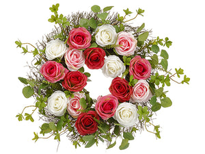 22" Rose/Eucalyptus Wreath  Pink White (pack of 2)
