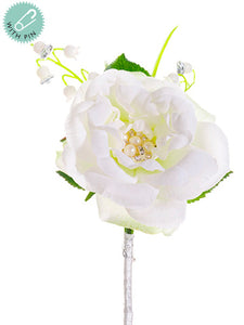 7" Rose w/Rhinestone/Lily of The Valley Corsage White (pack of 12)