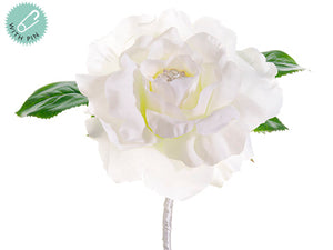 8.5" Rose w/Rhinestone Boutonniere White (pack of 12)